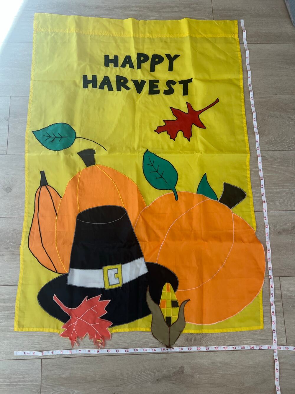 Vintage Outdoor Porch Flag Thanksgiving Pilgrim Hat Happy Harvest Autumn JL